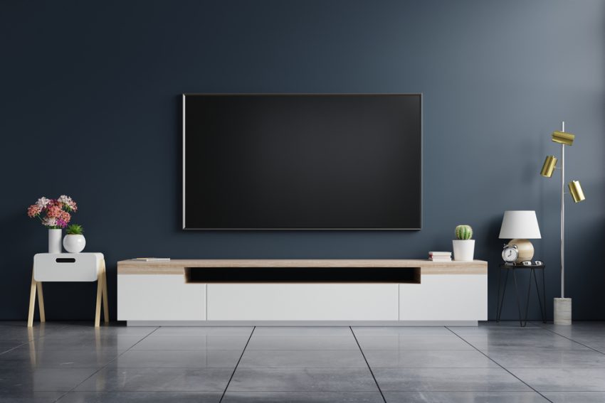 Mockup,tv,on,cabinet,in,modern,empty,room,with,behind